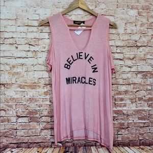 Madden NYC “Believe in Miracles” Cold Shoulder Top
